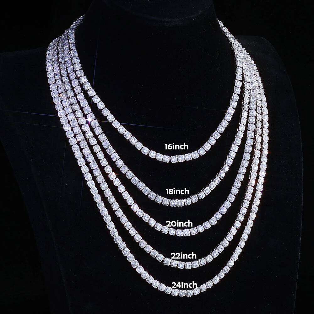 jewelry 925 Sterling Silver Chain Luxury Custom 5mm VVS Moissanite Cluster Tennis Necklace Women Jewelry