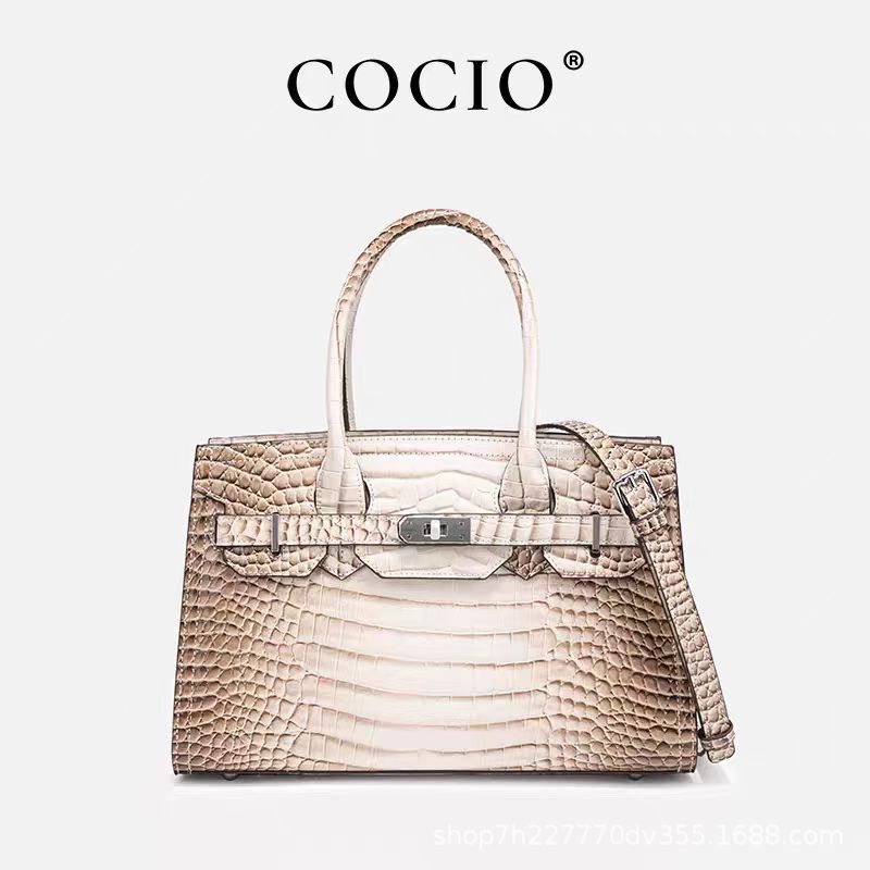 COCIO Himalayan White Crocodile Pattern Platinum Bag New High-Quality Briefcase Luxury Leather Handbag Lady Boss Bag Fashion Shoulder Bag Crossbody Ba