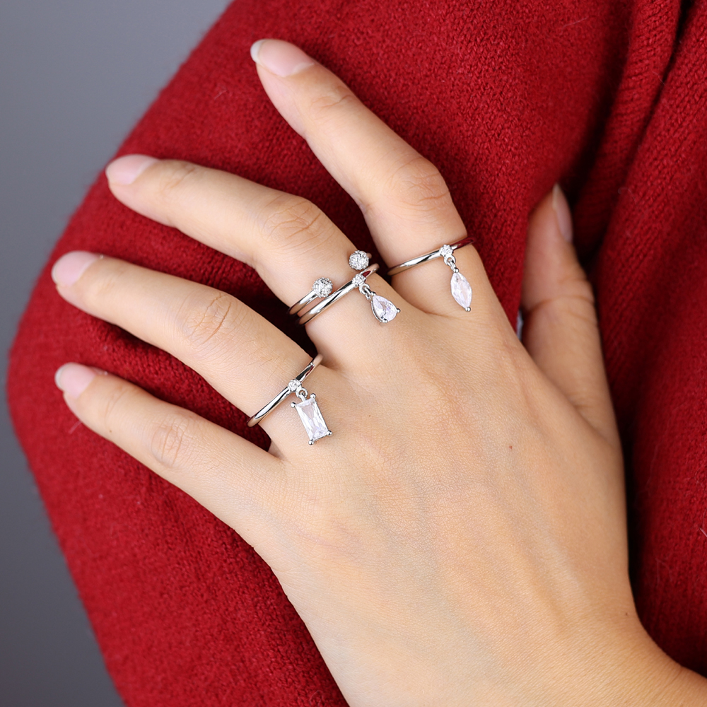 2026 NEW Fashion Design High Quality Multilayer Stacking Pendant Finger Ring Women Girl Geometry Cubic Zirconia Bling Charm Gold Plated Jewelry Gift