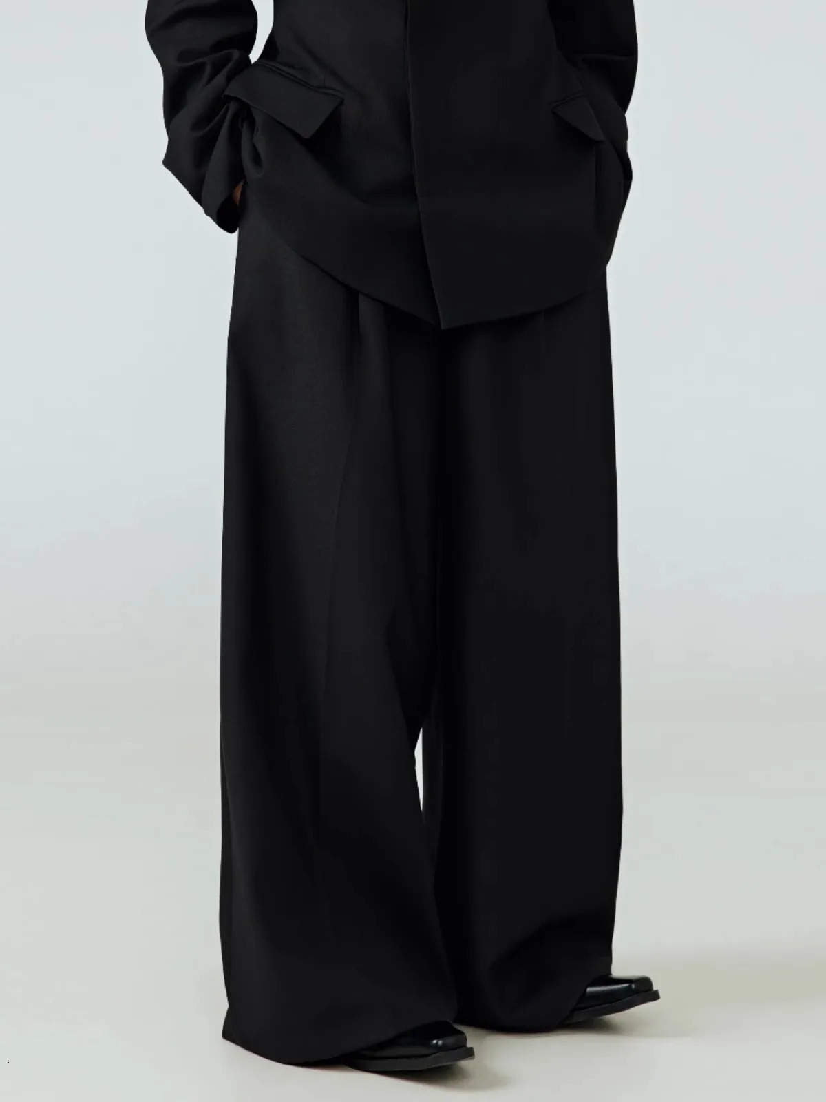 Mauroicardi Spring Autumn Long Black Flowy Baggy Wide Leg Pants for Mens Loose Chic y ner Clothes Soft Trousers 251226