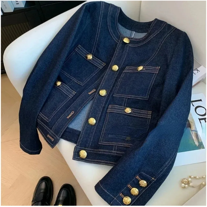 2025 Denim Jackets for Women Spring Buttons Vintage Chaquetas Korean Fashion Blue Chic Ropa De Mujer Jeans Bomber Outwear Top