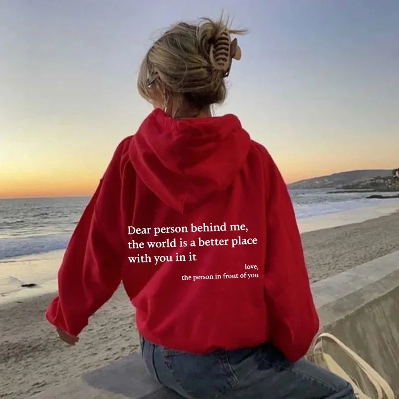 Dear Person Behind Me Mens Hoodie With Kangaroo Pocket Pullover Vintage Women Hoodie with Words on Back Unisex Trendy Hoodies 251225