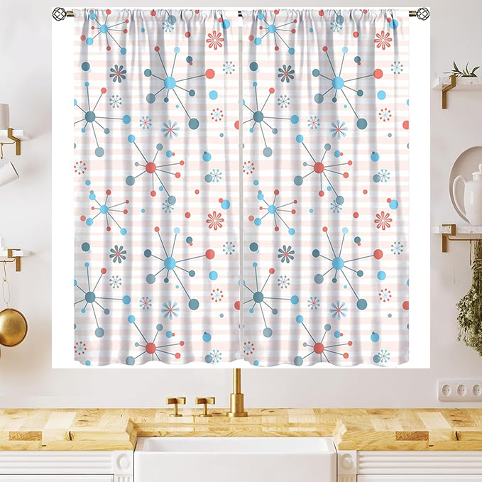 YL-38051 New Simple Geometric Pattern Cute Cat Print Curtain for Kitchens, Cafes, and Restaurants - Decorative Window Valance