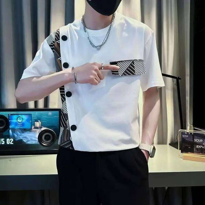 Men's Short Sleeve T-Shirt New Ethnic Style Patchwork Summer Casual Top