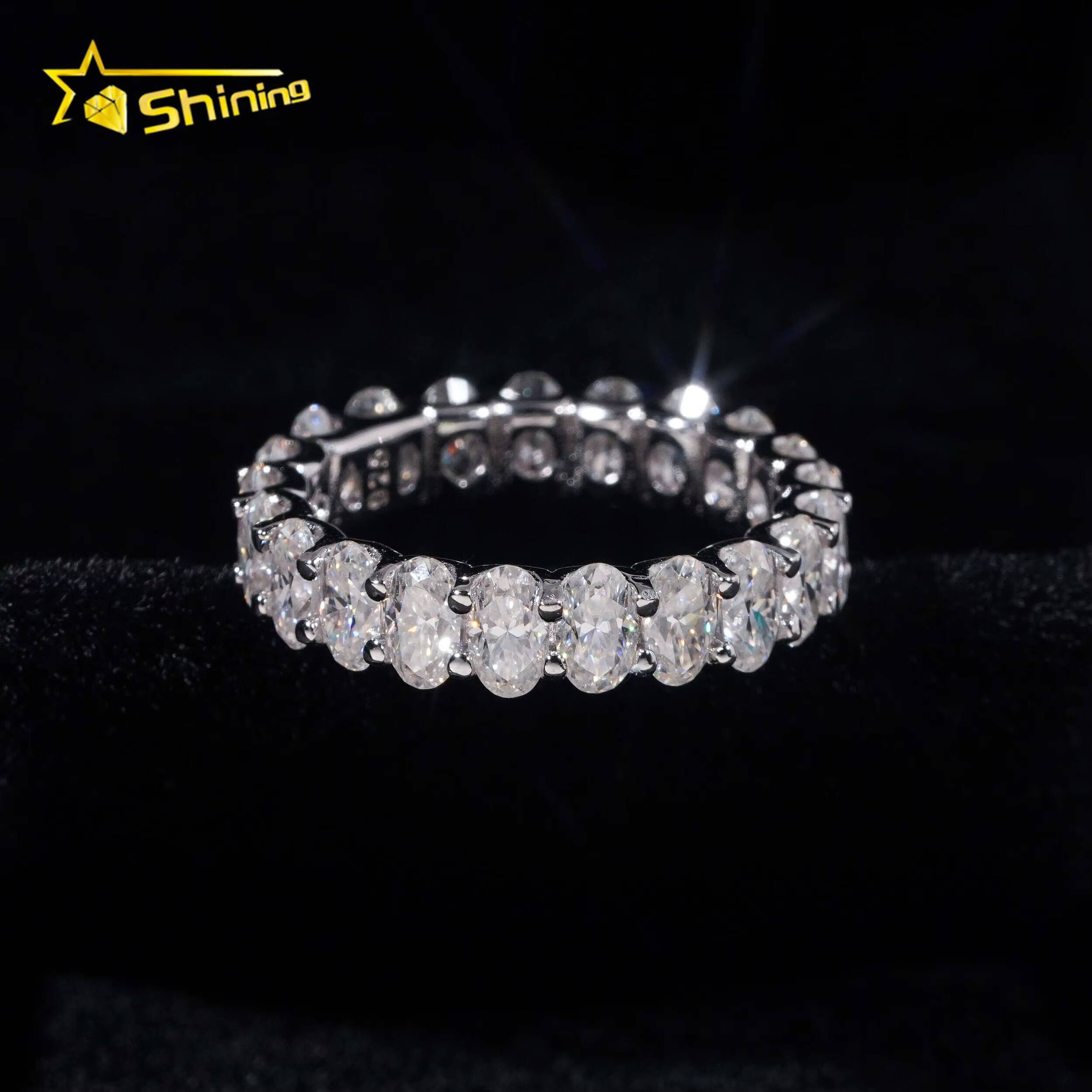 Oval Moissanite Rings Silver Plated White Gold Moissanite Engagement Rings DEF VVS 35 Oval Wedding Band