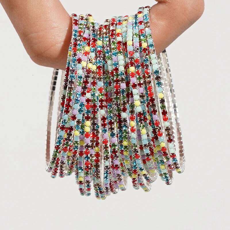 5pcs Fashion Colorful Acrylic Crystal Rhinestone Elastic Bracelet For Women Stretch Wristband Wedding Bracelets Daily Jewelry 25T1226