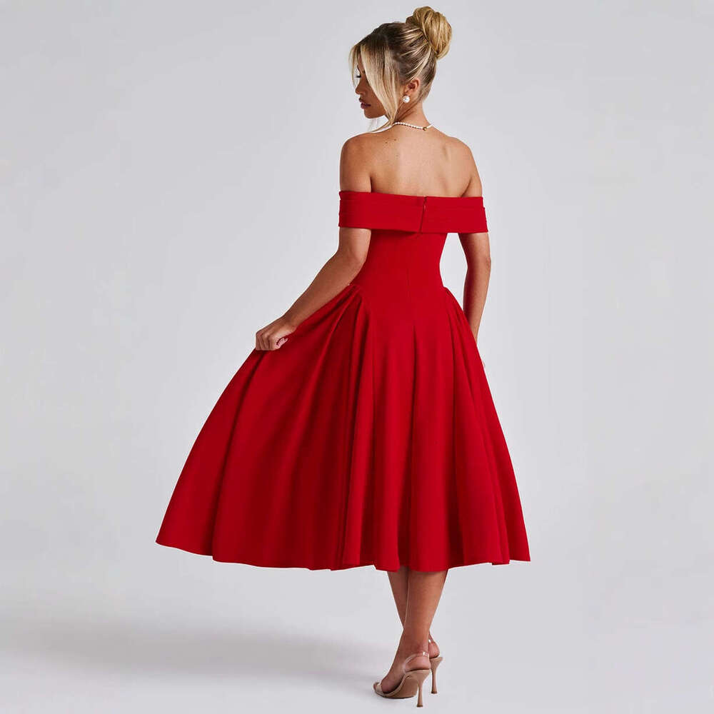 Cross-Border European And American Autumn Winter Women's Fashion Sexy Off-Shoulder Long Backless Solid Color Tube Dress For Women Eskeem