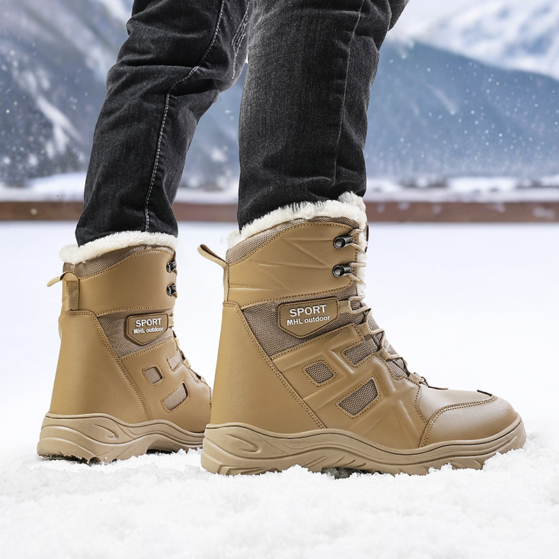 Cross-Border Hot-Selling High-Top Cold-Proof Winter Fleece-Lined Thickened Large Size Outdoor Combat Men's Hiking Shoes Snow Boots