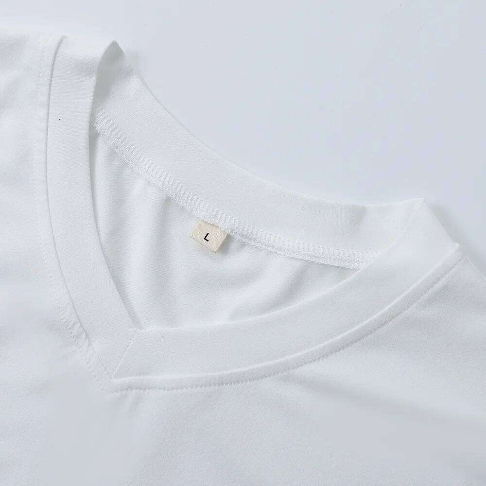 Men's Summer Trendy Bottom V-Neck White High Quality Fabric Pure Cotton Short Sleeved Casual T-Shirt