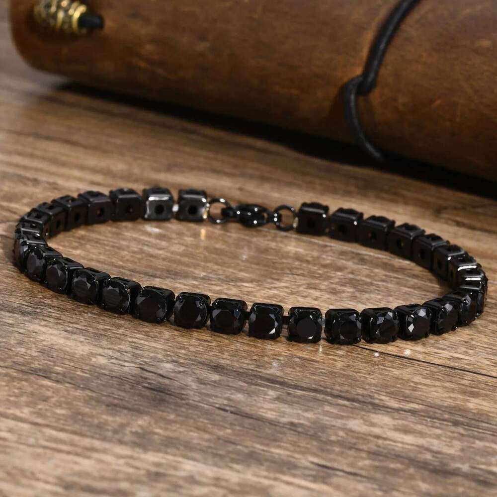 Vnox 5mm Tennis Bracelets for Men Women, Black Stainless Steel Chain Bracelet, Classic Simple Unisex Wristband 25T1226