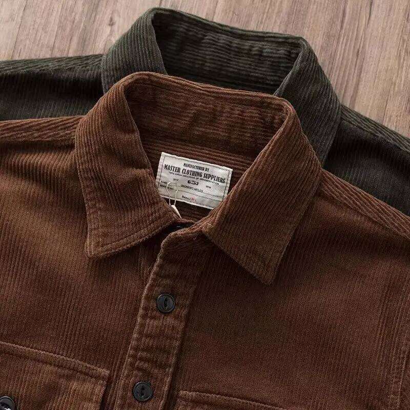 American Retro Heavyweight Corduroy Men's Loose Workwear New Thick Long Sleeved Shirt Jacket Men