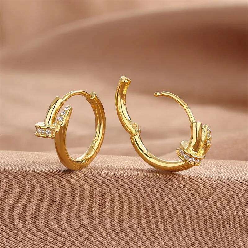 Luxury Cubic Zircon Sparkling Nail Hoop for Women Girls Trend Gold Silver Color Y2K Ear Piercing Earrings Jewelry Gifts 25H1226