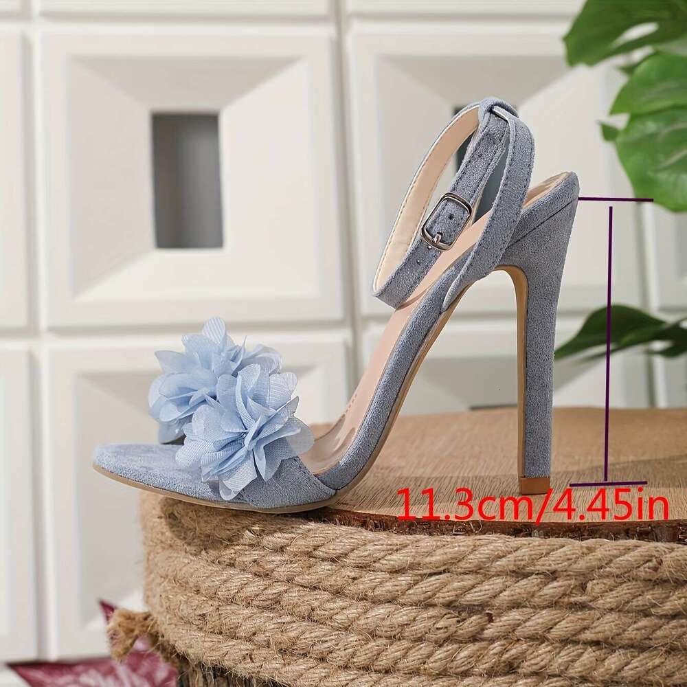 Elegant Women S Lace Stiletto Sandals Sexy Floral Design Open Toe With Ankle Strap High Heel Dress Shoes In Blue MOJIDASHU