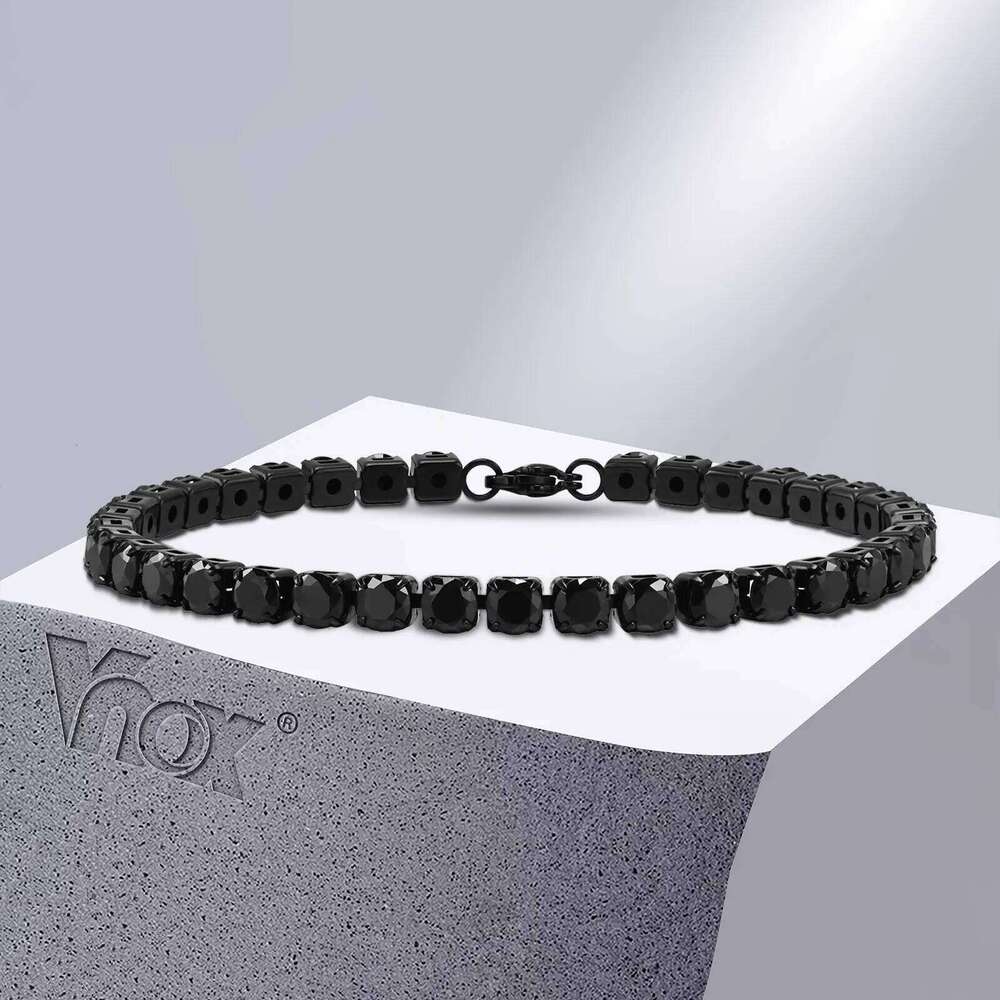 Vnox 5mm Tennis Bracelets for Men Women, Black Stainless Steel Chain Bracelet, Classic Simple Unisex Wristband 25T1226
