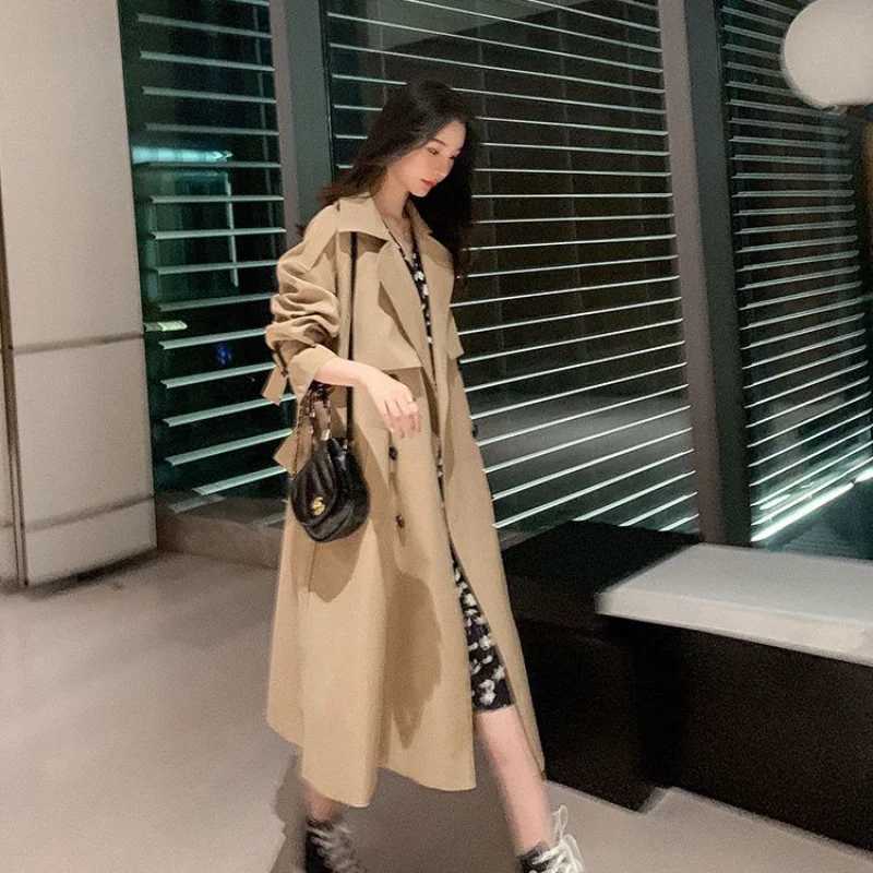 Trench Coat Womens Solid Color Cardigan Mid-length Long Sleeve Lapel TopT251226