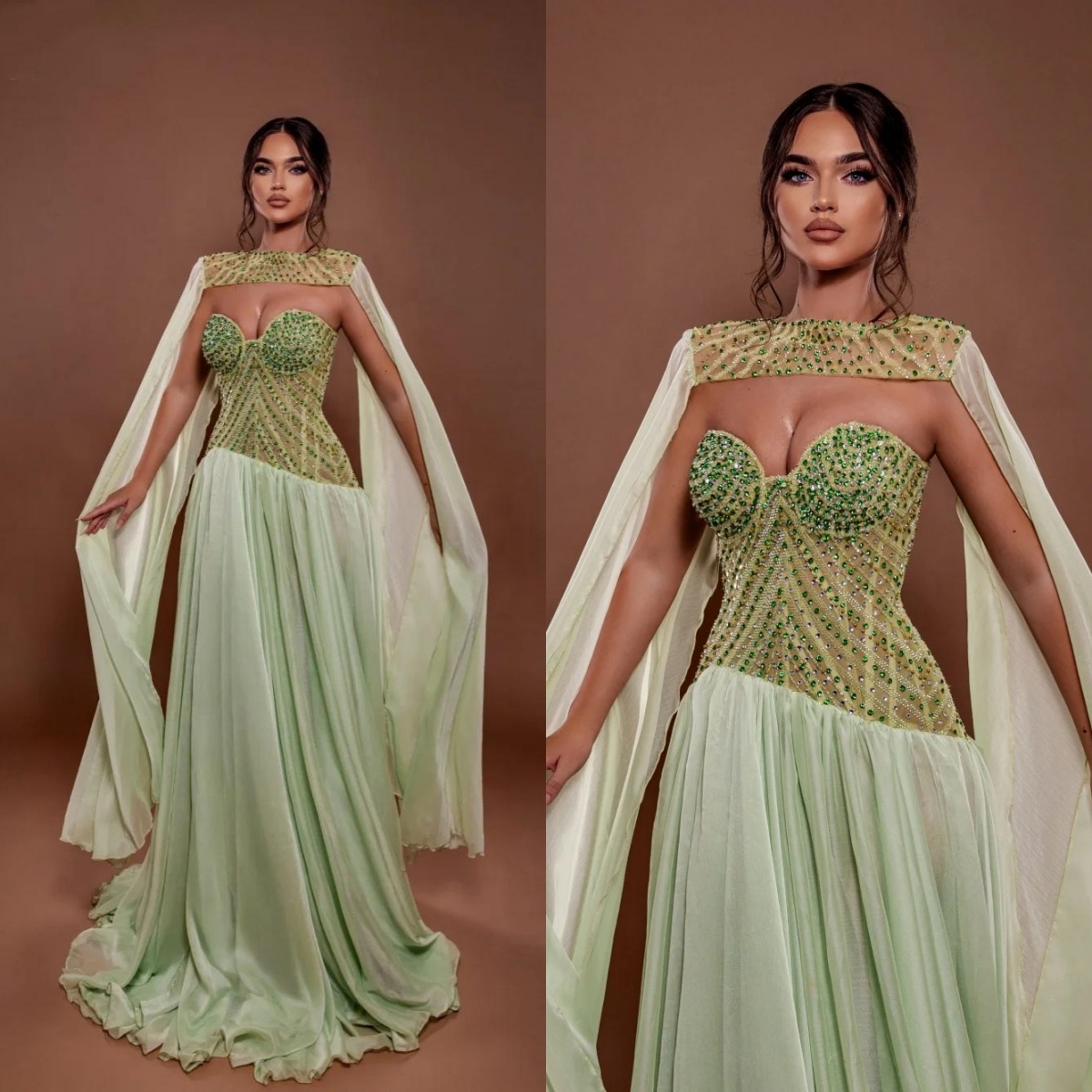 Stylish Evening Dresses Strapless Rhinestone Prom Dress with Cape A Line Sleeveless Customized Party Gowns Vestidos De Noche Plus Size