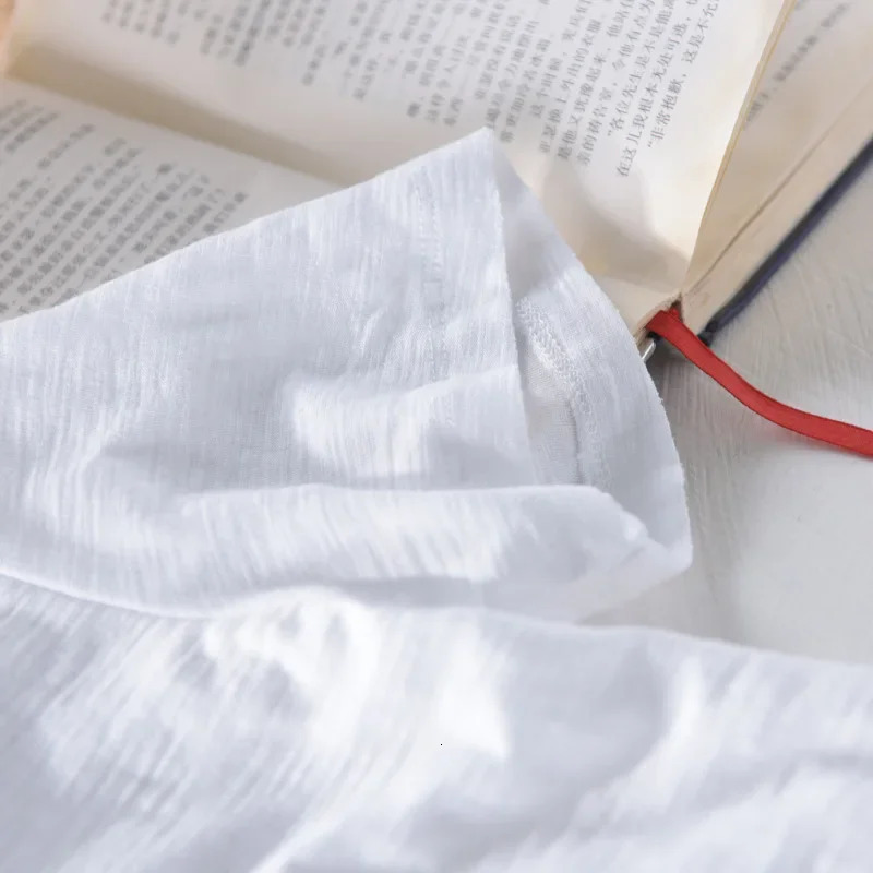 Retro Raw Edge T-Shirt for Men 100 Cotton LightweightBreathableSlim-fit Monochromatic O-Neck Casual Basic Top 251222