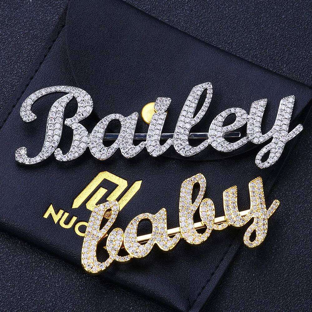 Minimalist Accent Bling White Iced Handmade Full CZ Legacy Letters Pin Brooch Women Hip Hop Jewelry Party Gift