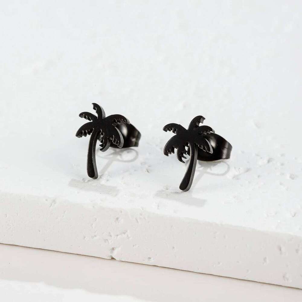 Stainless Steel Coconut Tree Earring For Women Girl Palm Leaf Geometric Metal Coco Joker Ear Stud Summer Holiday Jewelry Gifts 25H1226