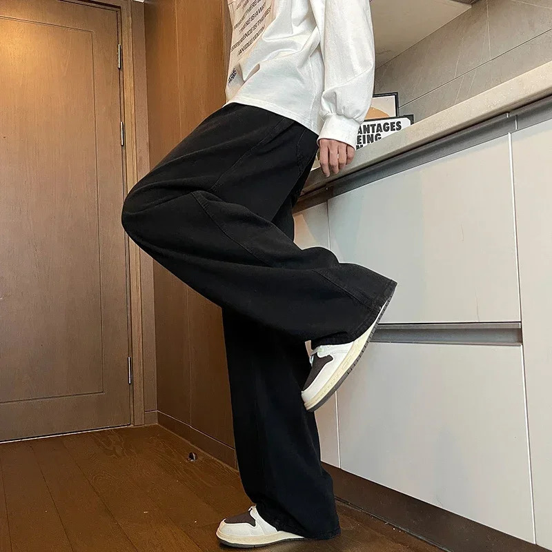 Mens Black Jeans Classic Solid Color Loose Casual Pants Fashionable and Versatile Baggy Straight Wide Leg Gray Blue 251226