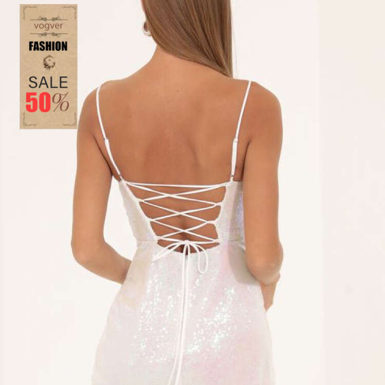 Dress for Women 2026 New Sequin Cross Back Straps Ruffled Sleeveless Slip Dress Glamorous Evening Party Wear