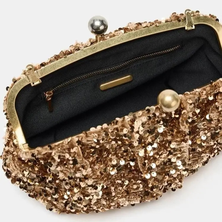 SEQUIN CLUTCH er Handbag for Ladies Elegant Spacious Clip bag with Chains Womens Fashion Shoulder Bag 251223