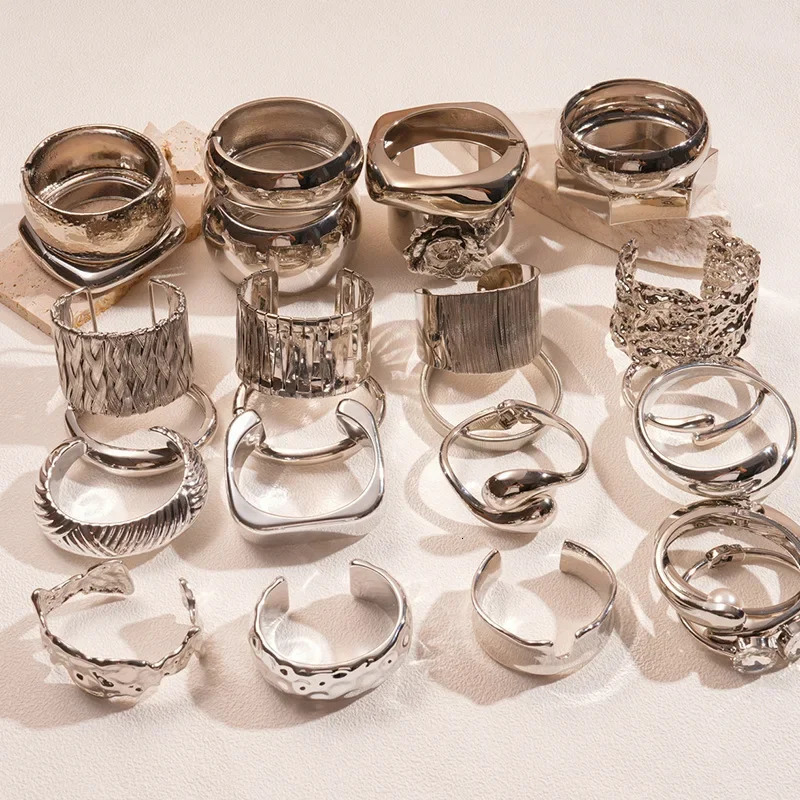 Multistyle Silver Color Metal Bangles Hollow Woven Irregular Wide Spring Open Cuff Bracelets Daily Steampunk Hand Jewelry F 251219