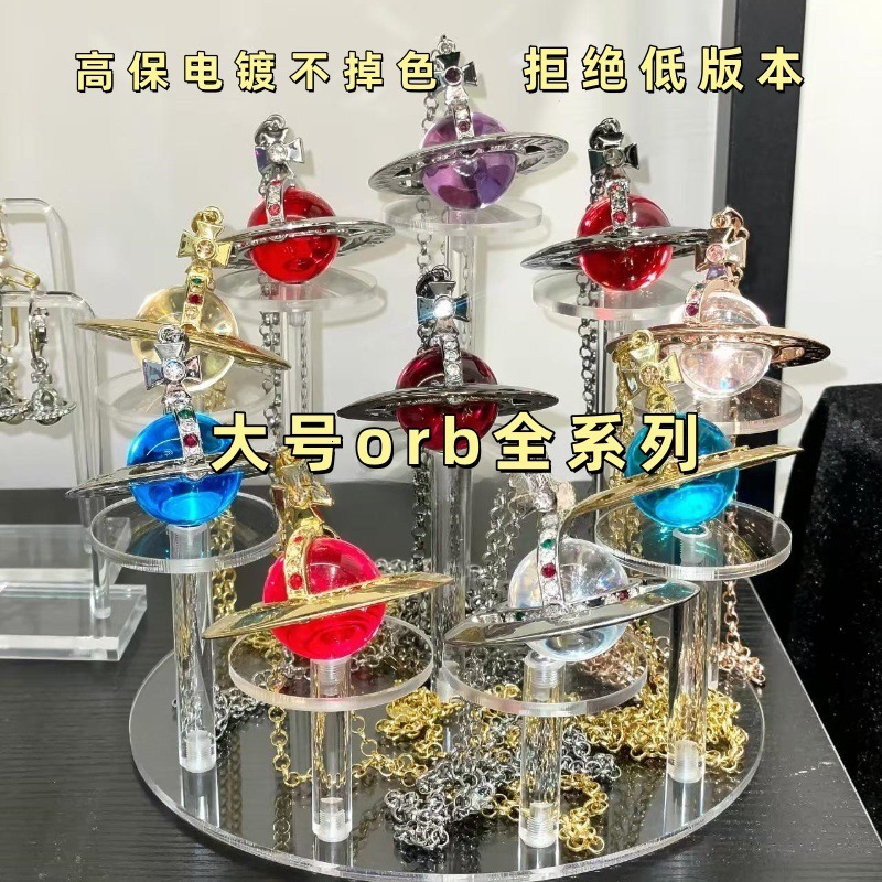 Designer Vivienes Large Orb Seriesempress Dowager Saturn Series 20mm Large Standard Inlaid Diamond Colorful Glass Ball Sweater