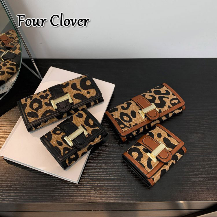 European and American fashion leopard print wallet, long ladies wallet, unisex clutch, large capacity tri-fold wallet, cardholder, retro classic short