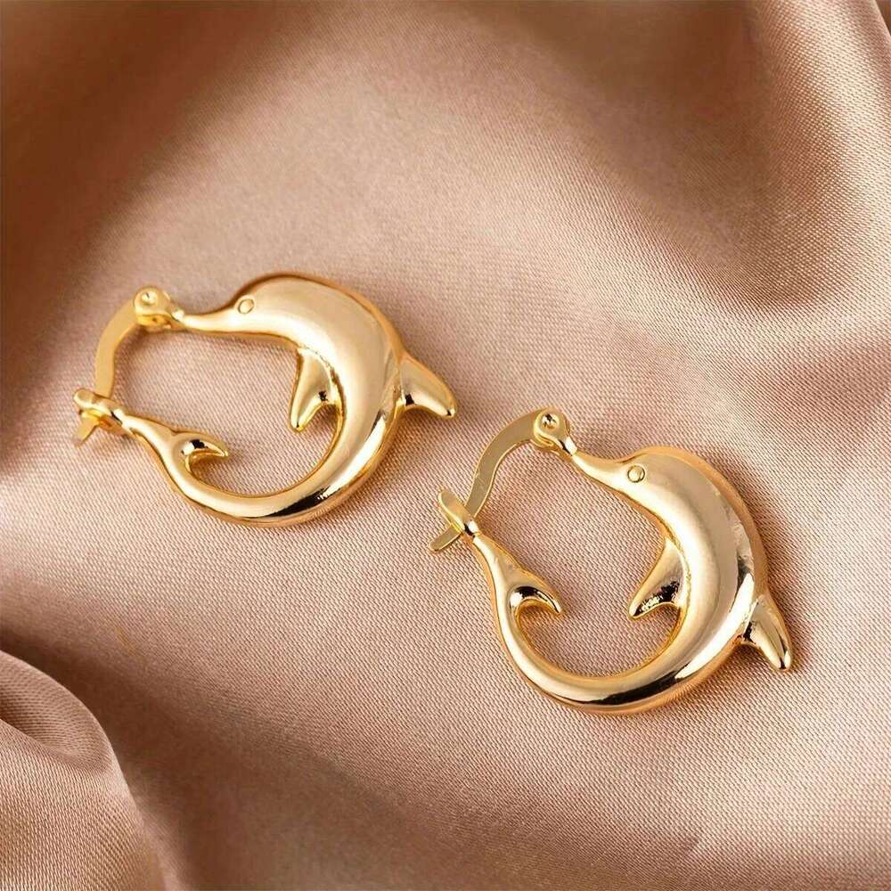 Fashion Cute Versatile Charming Sea Animal Small Dolphin Design Earrings Party Christmas Creative Birthday Valentine's Day Gift 25H1226