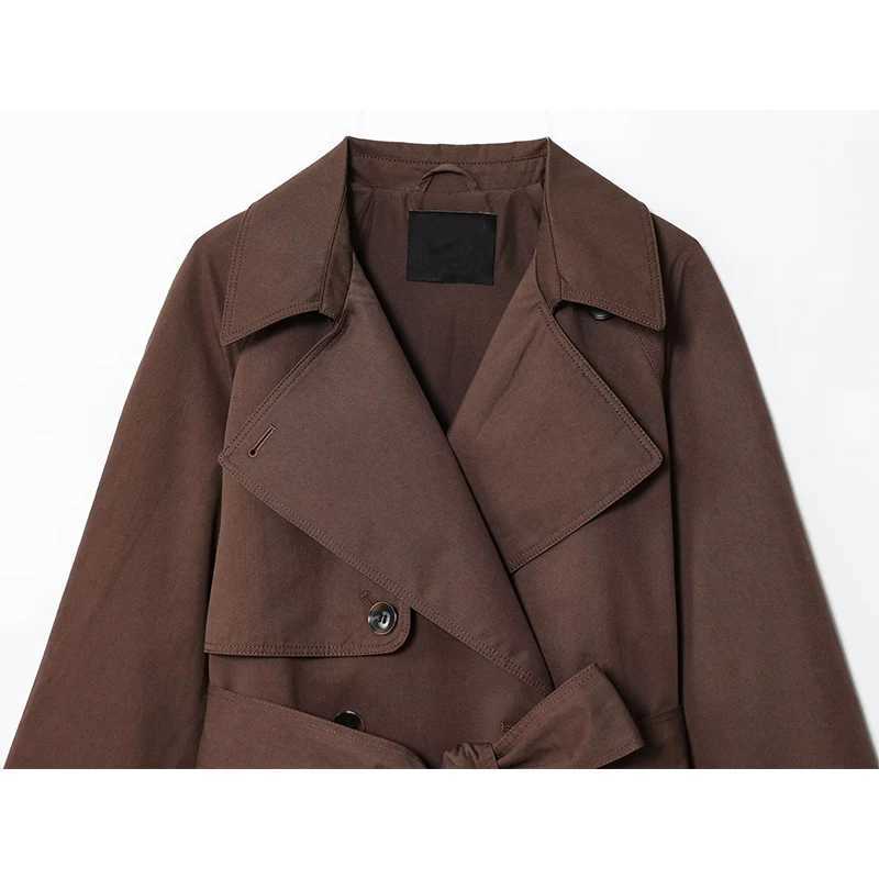 YENKYE 2025 Womens Short Windbreaker Long Sleeve Lapel Collar With Belt Elegant Trench Coat Autumn Winter New OuterwearT251226