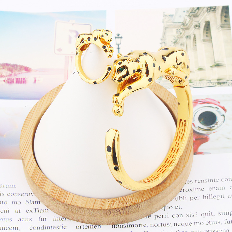 And Fashion Creative Bold Open Spot Leopard Bracelet Ring Set Smooth Resin Personalized Trendy Jewelry