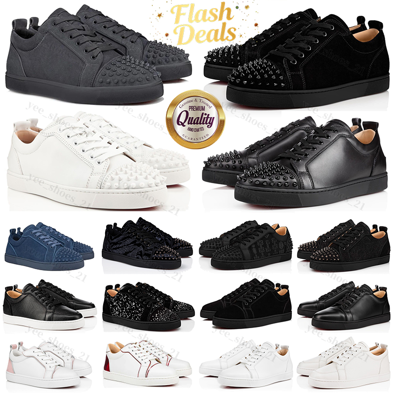 Designer Dress Shoes Luxury Low Dress Shoes Grey Leather Suede Black White Men Women Fashion Spikes Office Career Wedding shoes With Box size 36-47