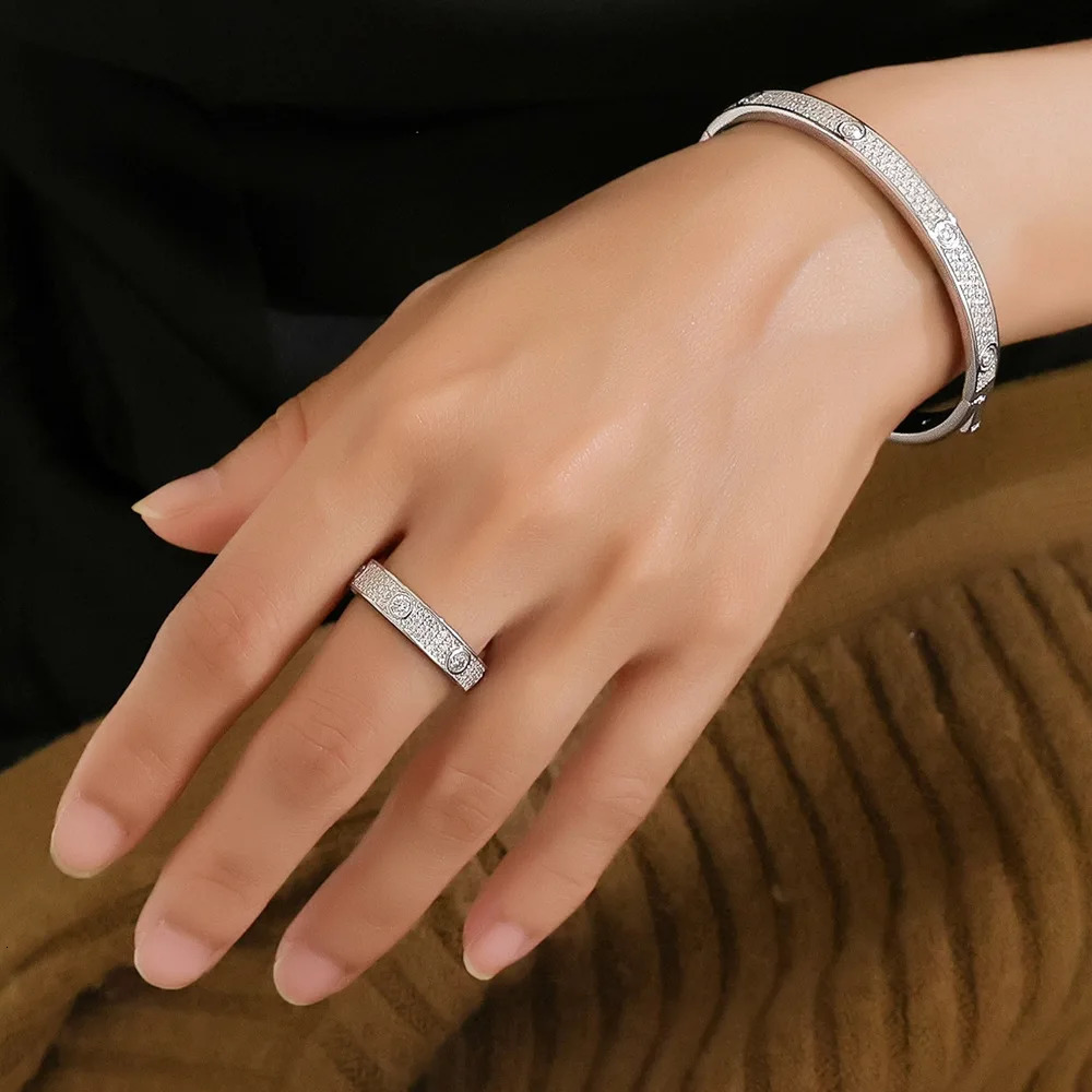 MJAJA Bracelet S925 Sterling Silver Diamond Bangle 18K Rose Gold Plated Bridal Wedding Fine Jewelry 251219