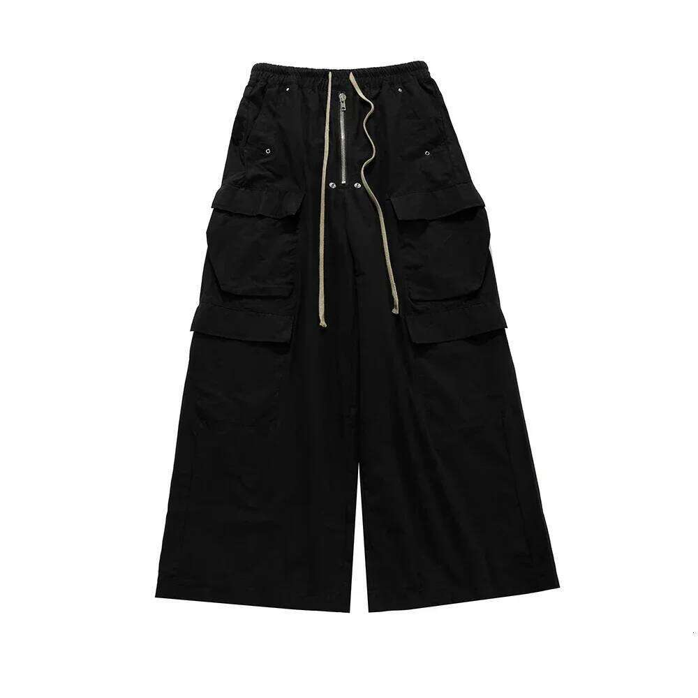 Unisex Straight Baggy Casual Overalls Men's Streetwear Loose Ro Style Wide Leg Drawstring Black Cargo Pants Oversized Trousers