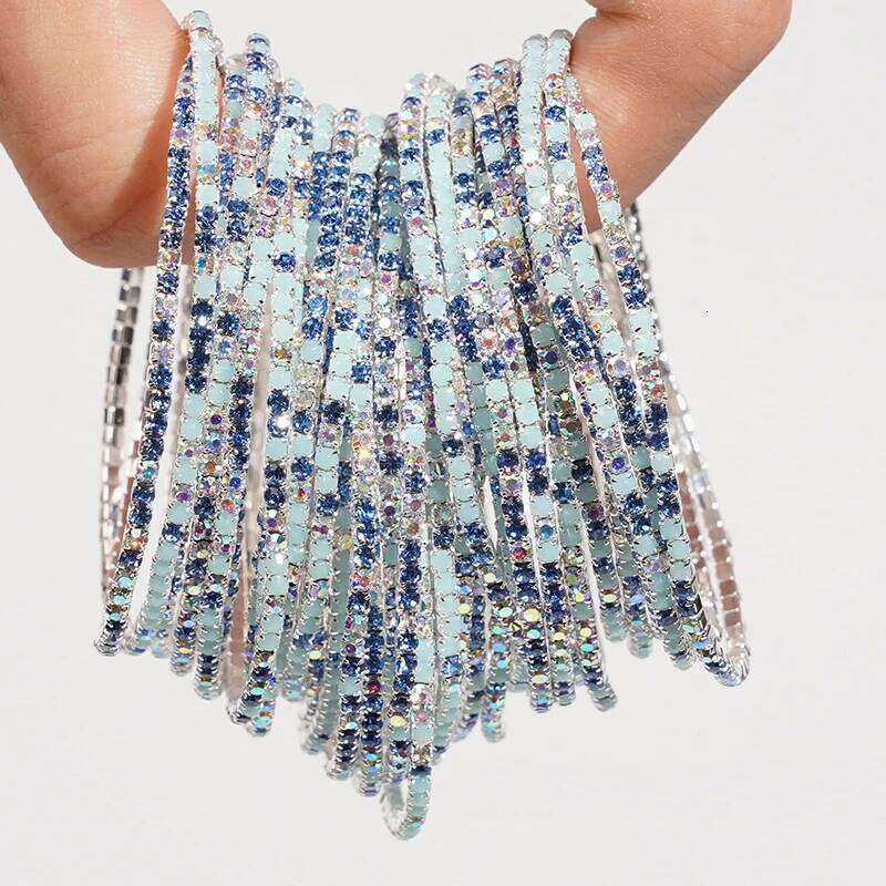 5pcs Fashion Colorful Acrylic Crystal Rhinestone Elastic Bracelet For Women Stretch Wristband Wedding Bracelets Daily Jewelry 25T1226