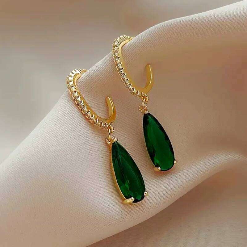 Huitan Fashion Luxury Women Pendant Earrings with Bright Green Cubic Zirconia Simple Design Accessories for Anniversary Ceremony
