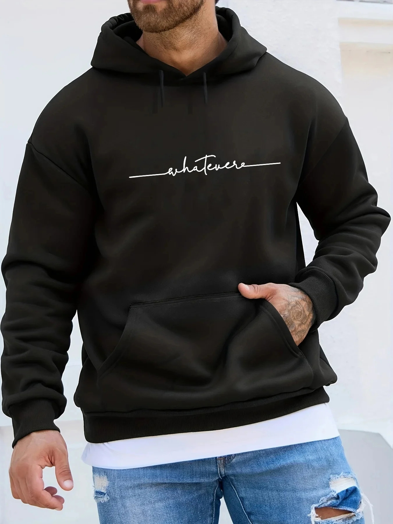 Mens autumn and winter fashionable casual pullover with simple letter printed long sleeved hooded sweatshirt 251222