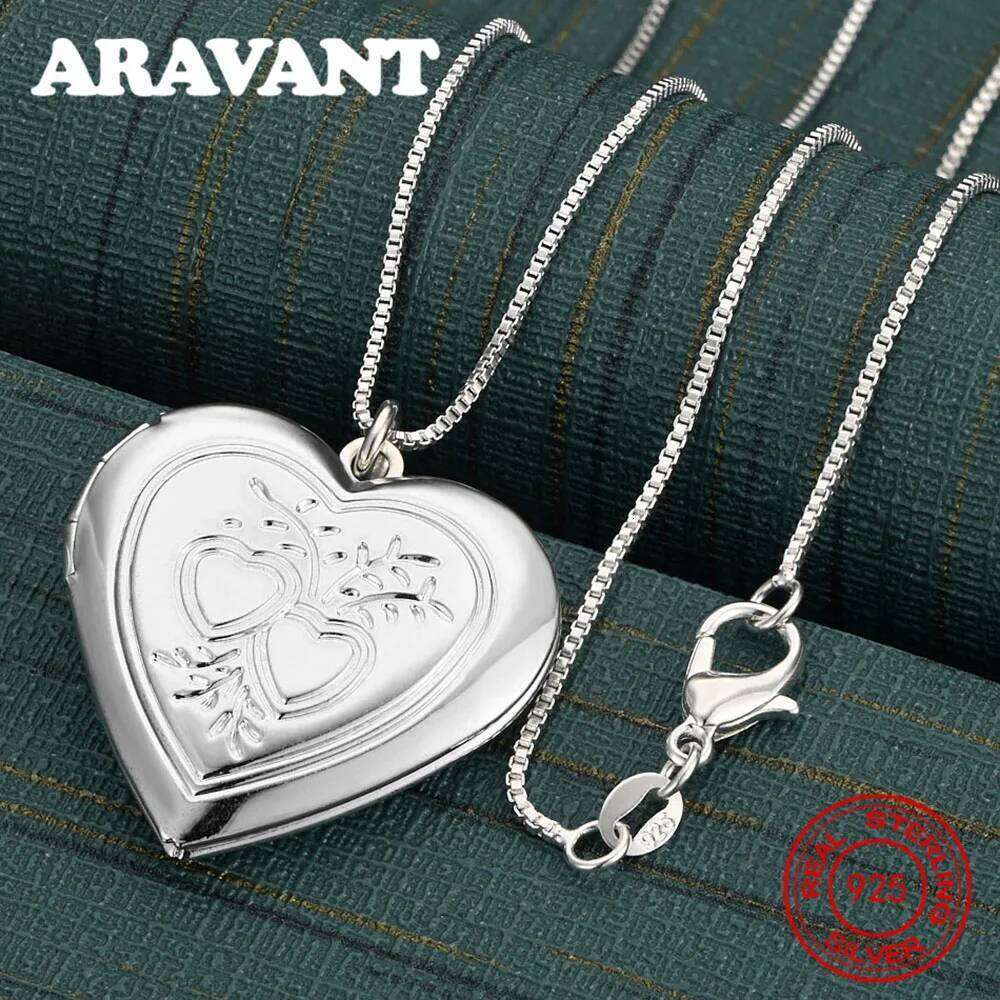 925 Sterling Silver Open Double Carved Heart Pattern Pendant Necklace Women'S Exquisite Cute Wedding Party Jewelry 25N1226