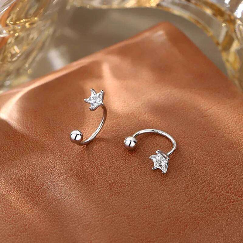 925 Silver Star Flash Crystal Summer Small Fresh Female 2022 New Trendy Personality Earrings 25H1226