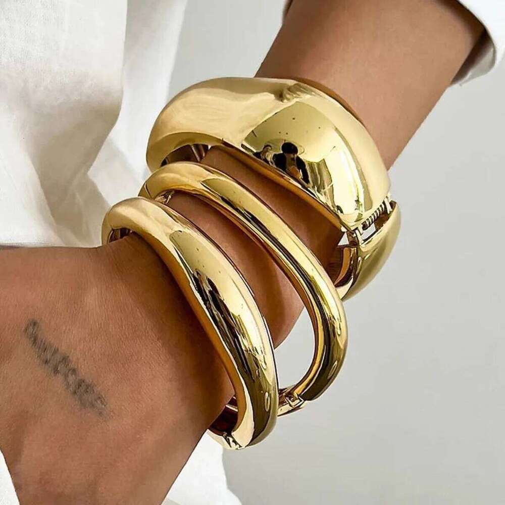 Ingemark 3 Styles Punk Metal Spring Wide Bangles Women Hip Hop Gold Color Geometric Arm Bracelets Grunge Jewelry Steampunk Men 25T1226