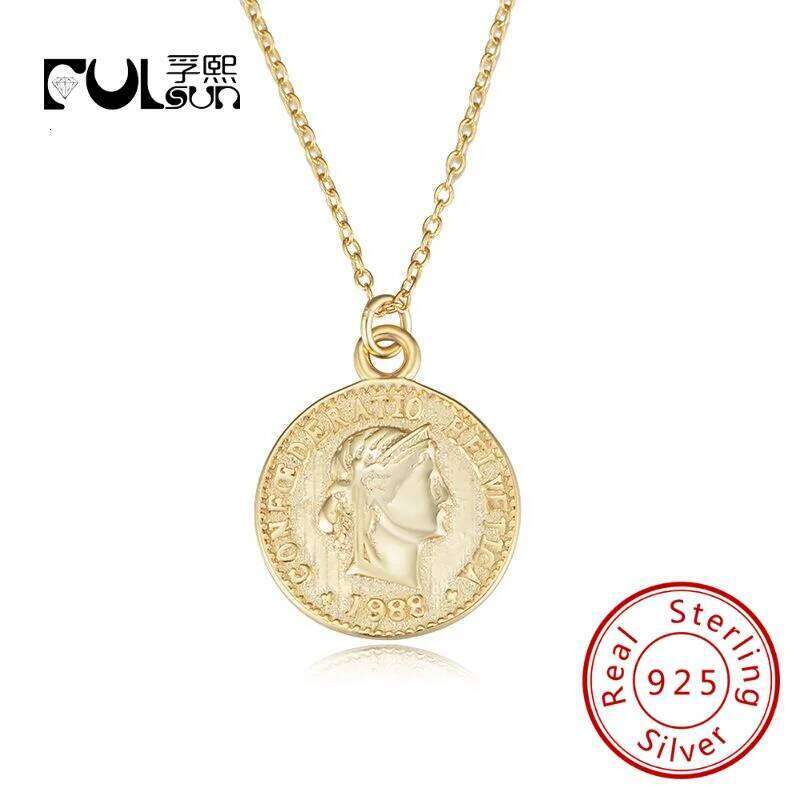 Fulsun 925 Sterling Silver Antique Jewelry Retro Switzerland Hero Confederatio Helvetica 5 1988 Round Coin Necklaces 25N1226