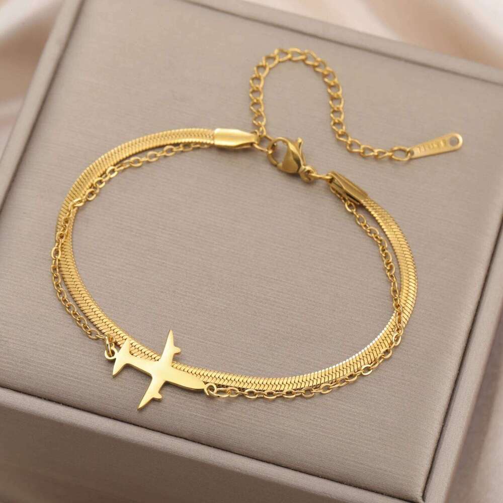 Skyrim plane Pendant Stainless Steel Women's Snake Bead Chain Exquisite Bracelet Friends Birthday Jewelry Gift 25T1226