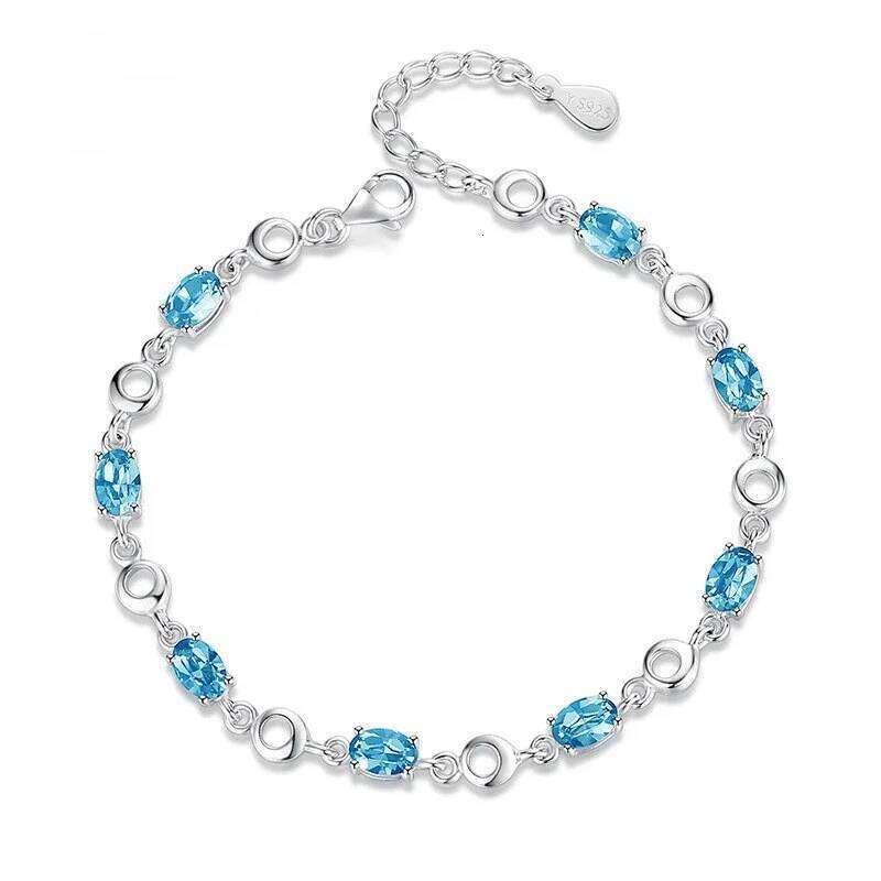 Topaz Bracelets Female Real Silver Deep Blue Sapphire Color Gemstone Bracelet for Student Girl Birthday Gift 25T1226
