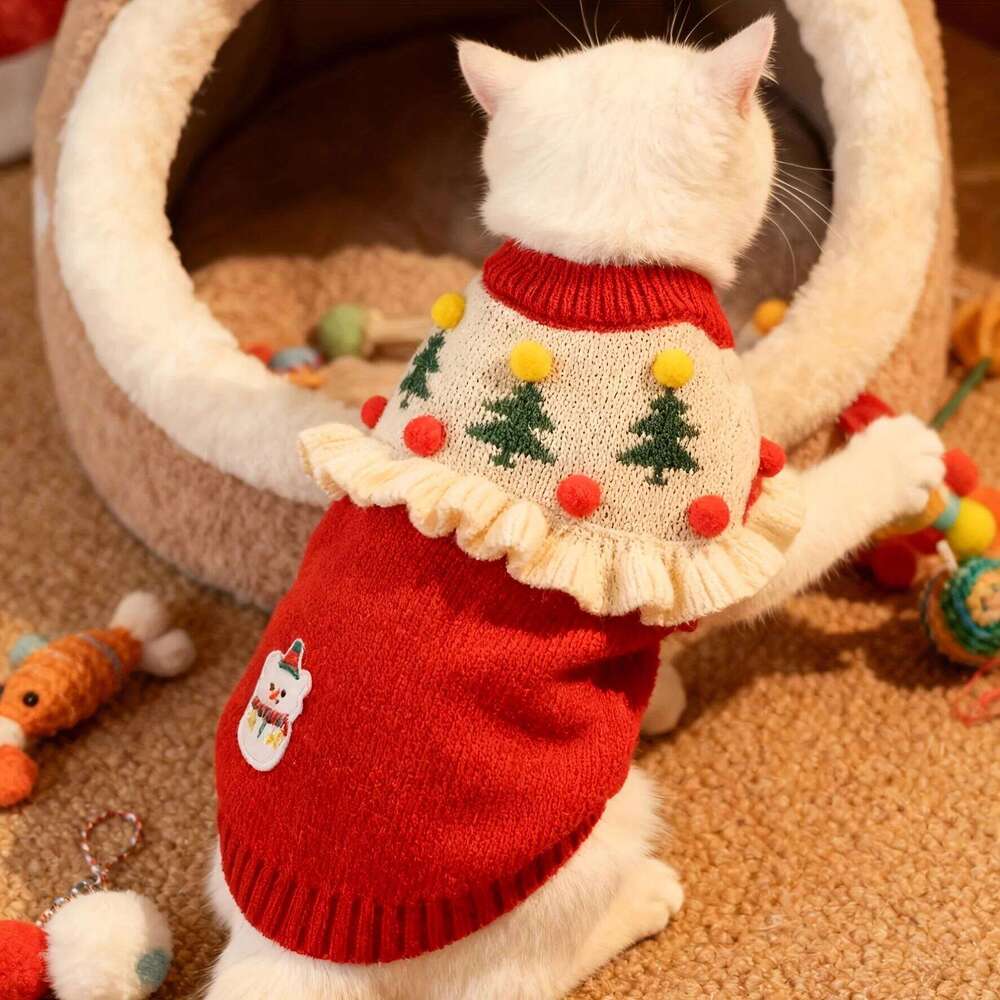 A red outfit for Christmas warmth anti shedding pet cats dogs autumn and winter collection 25T1226