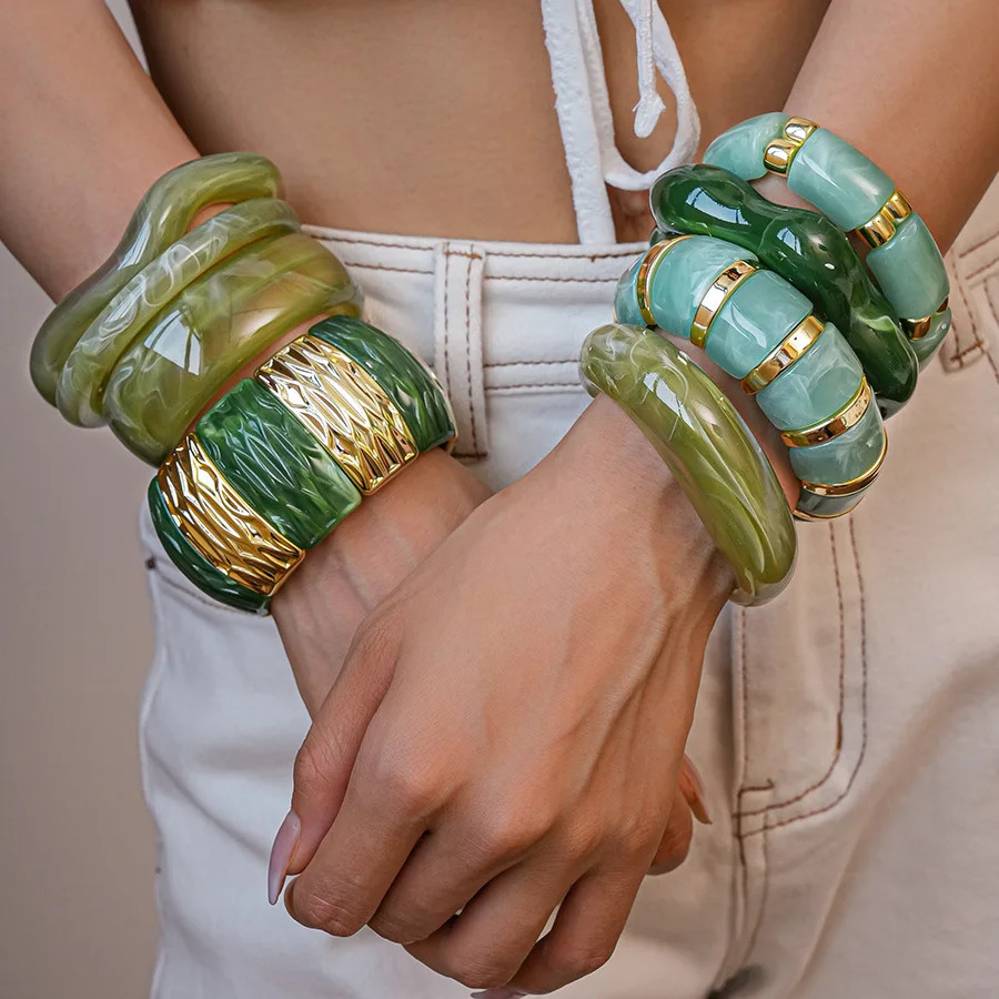 Vintage Acrylic Cuff Bracelet Irregular Geometric Wide Bangles for Women Men Smudge Open Bracelets Party Jewelry Gifts B1 251219