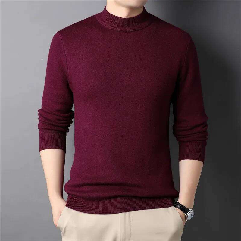 2026 New Spring And Autumn Solid Color Half Turtleneck Slim Fit Pullover For Men Youth Base Sweater Men's Clothing