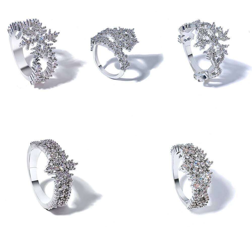 Winter Iced out Snowflakes Christmas Rings Sets Women's Fashion Jewelry for Anniversaries & Holidays