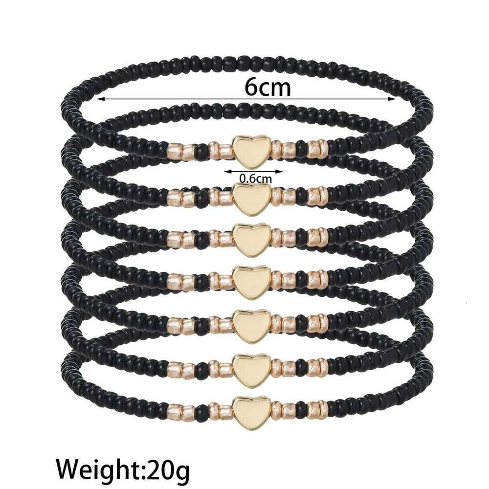 7Pcs Colorful Rice Beads Bracelet Set For Women Fashion Heart Charm Elastic Beaded Chain Bangle Female Trendy Jewelry Gift 25T1226
