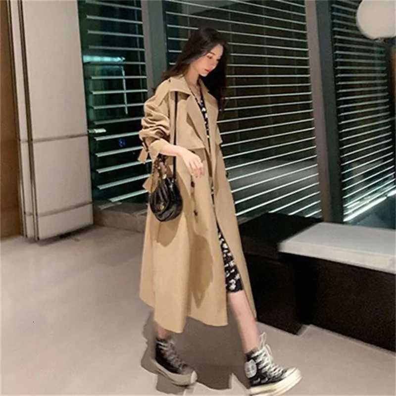 2025 Autumn New Women Windbreaker Casual Temperament with Waistband Coat Long Lapel Long Sleeved Trench Coat Ladies OuterwearT251226